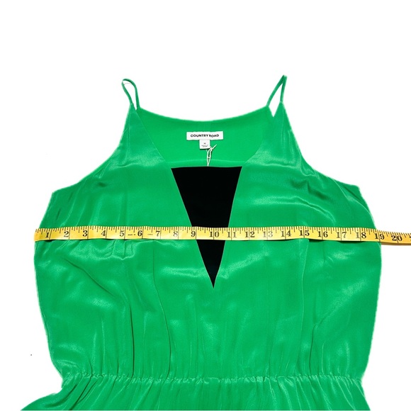Country Road Australia 100% Silk Vibrant Green Apron Neck Midi Swing Sun Dress - Picture 7 of 10